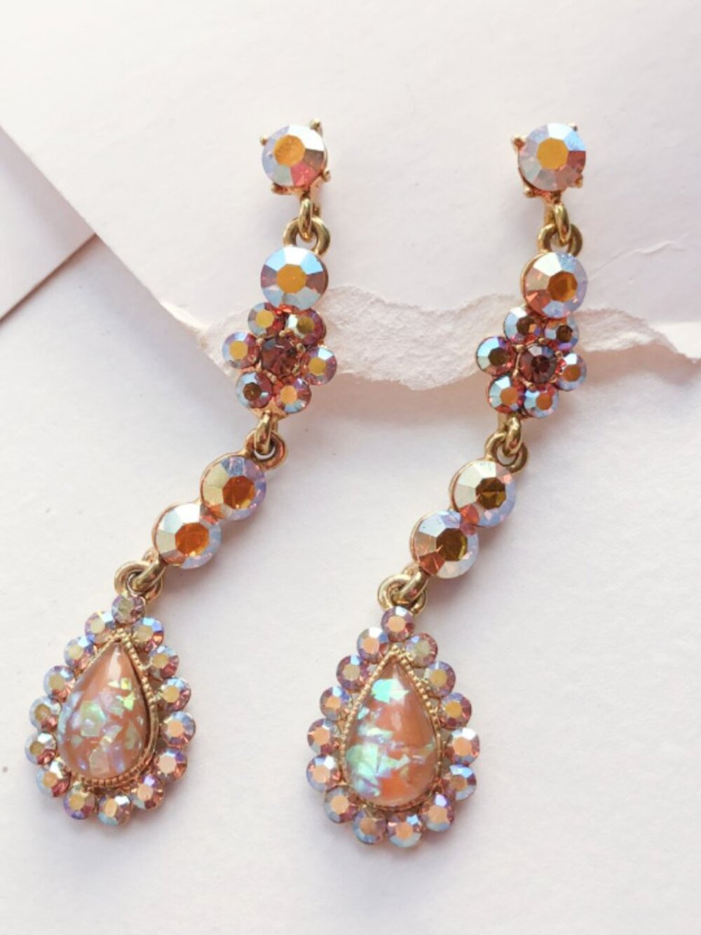 Retro So Good Iridescent Topaz Rhinestone Drop Earrings
